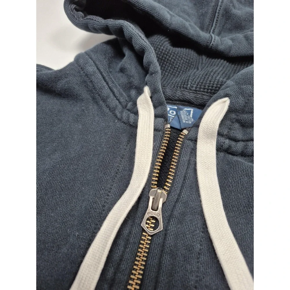 Polo Ralph Lauren Hoodie Mens M Blue Fleece Full Zip Waffle Hood Pony Logo